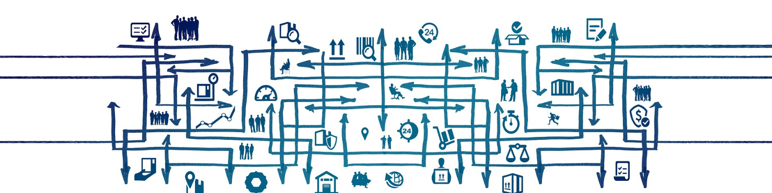 Arrows connecting to people, data and time
