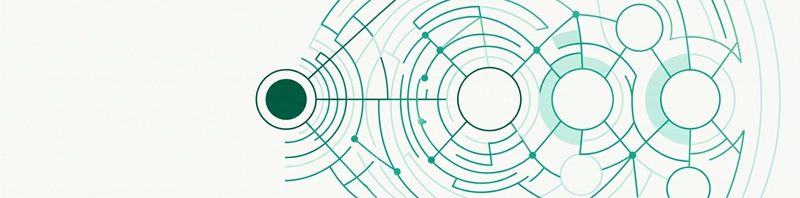 A semi-flat vector illustration showing a network expanding in concentric ripples across an off-white background, connecting symbols for diverse public services including healthcare and emergency response.