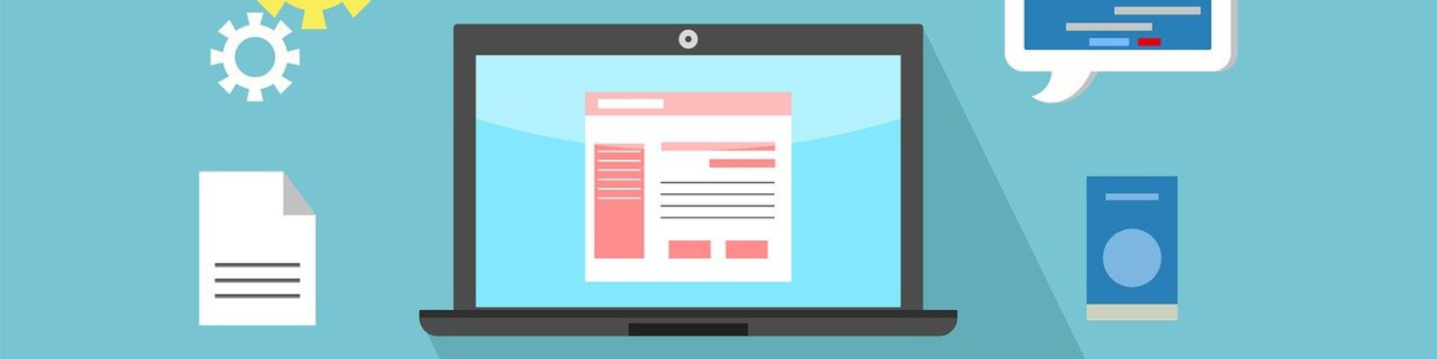 Cartoon image showing a laptop with a webpage