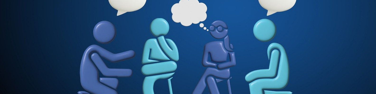 People chaaracters sitting together, thinking and chatting