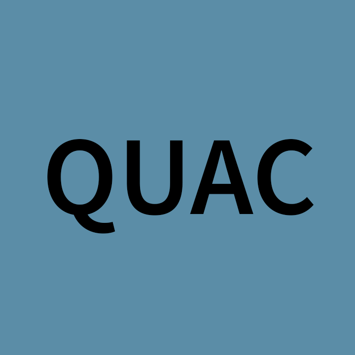 Letters QUAC, standing for Quantifying the Use of Archaeological Collections, in Source Sans Pro font. The text is black and sits amongst a blue background.