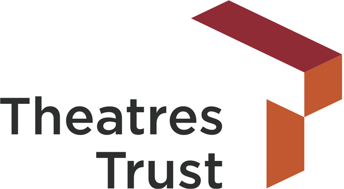 black text reading 'Theatres Trust' and large red and orange letter 'T'