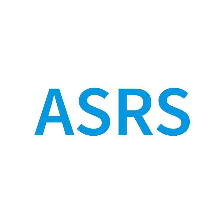 blue text spelling ASRS on a white background
