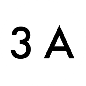 A white circle with '3A' written in black, bold characters.
