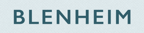 A light green-blue background. Dark green text in the centre reads 'BLENHEIM'.