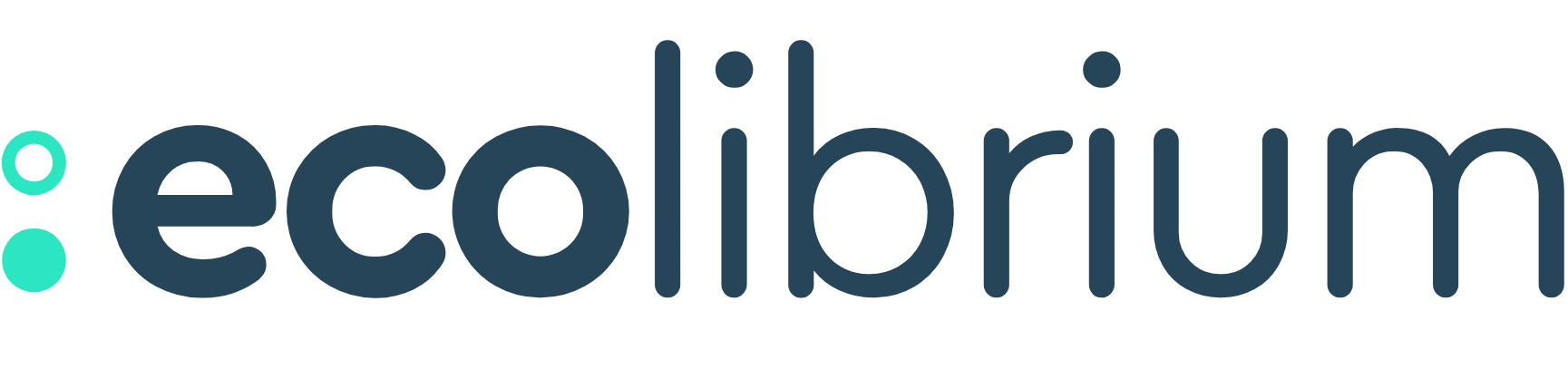 Navy blue lowercase text reads 'ecolibrium'. The 'eco' part is highlighted. Beside this on the left are two light green-turquoise circles. One is completely filled in, the other is a ring with a hole in the middle, like a doughnut.