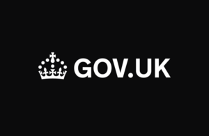 A black rectangle with white, bold, capitalised text reading 'GOV.UK'. Next to this on the left is a white illustration of a crown.