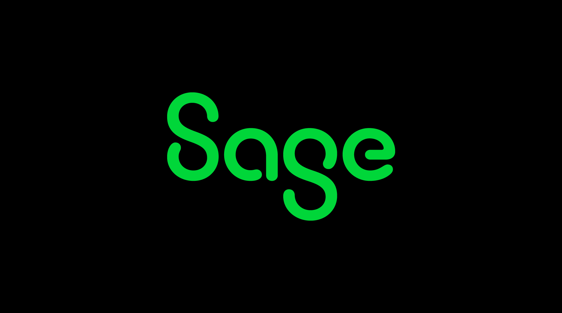 Bright green text reads 'Sage', against a black background. The font is swirly and modern.