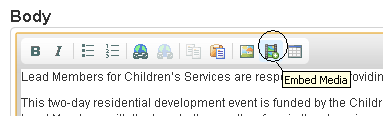 screen capture of the embed media button in the event creation form